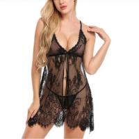Woman Erotic Pajamas Baby-doll Costumeslace See Though Underwear Women Sex Clothes Lace Lingerie Hot Erotic Mini Dress