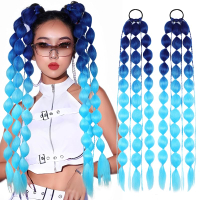 HMD Colored Hair Extensions 2pcs 24 Inch Colored Bubble tail Hair Extensions for Women with Hair Tie