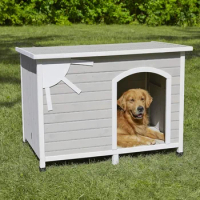 Folding outdoor wooden dog house, assembly without tools, dog house for large dog breeds, beige