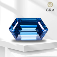 Moissanite Gemstone Primary Color Royal Blue Long Hexagon Cut Lab Grown Diamond for DIY Jewelry Making Materials with GRA Report