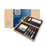 【英國溫莎牛頓Winsor&Newton】Cotman學生級水彩12+8色木盒套裝(含多種畫具)