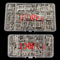 100/150Pcs Quick Blow Glass Tube Fuse 5x20mm Glass Fuses Assortment kit 0.2A-20A/0.1A-30A with Plastic Box