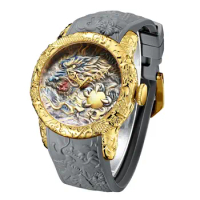 Embossed 3D Dragon Sculpture Watch Men Quartz Watches Waterproof Gold Big Dial Reloj Male Clock Top Luxury BIDEN Engrave TODO