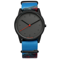 HyperGrand  Holiday  塗鴉藝術極簡面板尼龍手錶-灰x黑框x藍/38mm