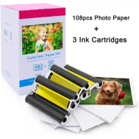 360SPB Compatible Canon Selphy CP1300 Ink and Paper KP-108IN KP108 with 3 Color Ink Cartridges