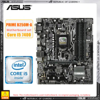 LGA 1151 Motherboard kit Asus PRIME B250M-A+I5 7400 cpu Intel B250 4×DDR4 64GB PCI-E 3.0 2×M.2 USB3.1Micro ATX