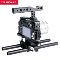 Yelangu Camera Cage Hand Grip 1/4'' 3/8'' Screw Cold Shoe Aluminum Alloy Handheld Shoulder Rig For Sony A6000 A6300 A6500