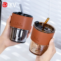 jkv玻璃杯帶吸管咖啡杯ins風夏季便攜旅行喝水杯情侶雙飲杯牛奶杯