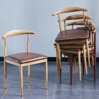 仿實木北歐簡約靠背家用電腦書桌牛角椅凳現代餐廳桌椅子組合。