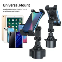 Car Cup Holder Tablet Mount &amp; Phone Cradle Stand Truck for iPad Pro 9.7, 11, 12.9 Samsung Galaxy Tabs iPhone 13 12 Pro Long Arm