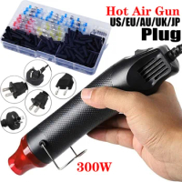 300W Electrical Mini Heat Gun Handheld Hot Air Gun with 280PCS Heat Shrink Butt for DIY Craft Embossing Shrink Wrapping PVC