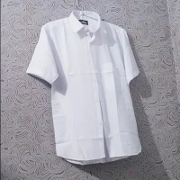Baju Kemeja Lengan Pendek Putih Pria Polos Standar Katun Basic Distro Casual Cowok Formal Kerja Hem 