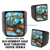 Natural Batu Akik Sea Sediment Gold Blue Turquoise Octagon Afrika SJA0