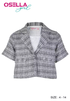 Osella Kids [NEW] Osella Kids Short Sleeve Tweed Look Blazer In Black And White Pattern With Additio