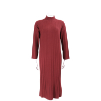 MAX MARA-Leisure Arezzo 純羊毛羅紋立領紅梨色長袖洋裝