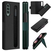 Z Fold 3 Funda Case for Samsung Galaxy Z Fold 3 Z Fold3 W22 5G PU Leather Split Card Pen Slot Full Protection Phone Case Cover