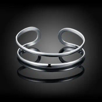Beautiful 925 Color Silver Double Line Bangle for Man Women Adjustable Bracelet Luxury Designer Fashion Party Wedding Jewelry
