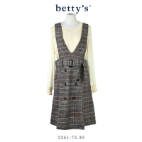 betty’s貝蒂思 毛呢格紋V領吊帶洋裝(咖啡)