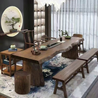 免運  新中式實木茶室桌茶幾簡約禪式客廳一體桌椅組合原木現代舒適泡茶-可開發票