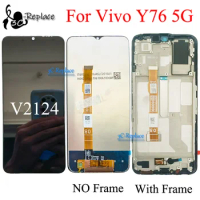 Black 6.58 Inch For Vivo Y76 5G V2124 LCD Display Touch Screen Digitizer Panel Assembly Replacement / With Frame