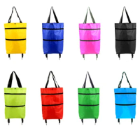 Foldable Shopping Bag Shopping Trolley Cart On Wheels Reusable Waterproof Oxford Cloth Shopping Organizer