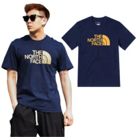 【The North Face】男新款 大LOGO 柔軟透氣吸濕短袖圓領T恤(亞洲版型)4U8Z-RG1 深海藍 V