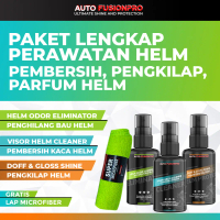 PAKET PERAWATAN HELM - Pengkilap Helm, Pembersih Kaca Helm, Efek Daun Talas, Serta Penghilang Bau / 