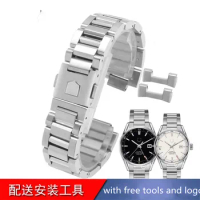 2023 Superior 316L Stainless Steel Curved End Watchband 22mm Silver Solid Links Bracelet Fit For Tag Heuer Carrera Watch Logo