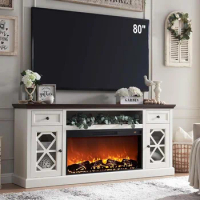 SinCiDo Farmhouse Fireplace TV Stand with 36" Electric Fireplace for 80 Inch TVs, 31" Tall Entertainment Center W/Drawer
