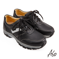 【A.S.O 阿瘦集團】平安氣墊側拉鍊牛皮休閒鞋(黑色)