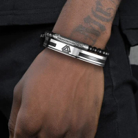 Braided Cuff Bracelet Men Enemal Bangle Mens Viking Logo For Gentleman Stainless Steel Stacking Bangle Bracelet