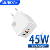 45W USB Type C GAN Charger Quick Charge 3.0 Super Fast Charging For Xiaomi iPhone 15 Huawei Samsung Mobile Phone Charger Adapter