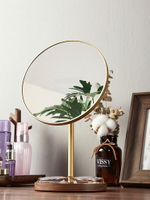 實木化妝鏡臺式桌面家用復古梳妝臺鏡子高清大鏡面可旋轉梳妝鏡