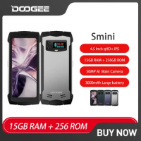 DOOGEE Smini 4G Rugged Phone 15GB RAM+256GB ROM Innovative Rear Display 50MP Camera 3000mAh 18W 4.5" qHD Protected Mini Phones