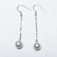 【EK-2】Freshwater white Pearl Long stud Earrings AAA S925 8-9mm