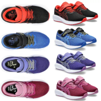 【asics 亞瑟士】PRE EXCITE 10 PS 男女 中童鞋 運動鞋(1014A297-007-400-402-500 藍紫黑桃 黏帶式 童鞋)