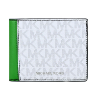 MK MICHAEL KORS COOPER滿版銀字對開短夾-銀白/綠