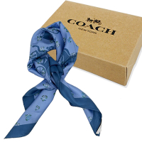COACH 經典LOGO100%蠶絲絲巾方巾圍巾禮盒(花卉藍)