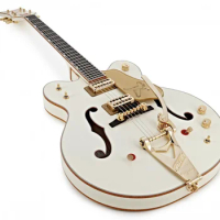 one piece mohogany Falcon White Grech vintage jazz guitar Golden Sparkle color binding bigsby tremolo semi hollow body F hole