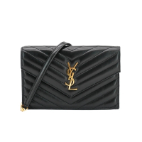 【YSL】Cassandre Matelasse 信封形翻蓋小羊皮鏈條斜背包(742920-黑)