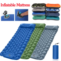 Inflatable Camping Mattress Ultralight Air Mattresses Foldable Single Camp Sleeping Pad Outdoor Sleeping Pad Bed Pillow Cushions