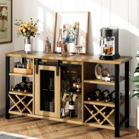 Wine Bar Cabinet, Farmhouse Wood Coffee Bar Cabinet with Wine Rack for Liquor and Glasses, Industrial Sideboard Buffet Cabinet