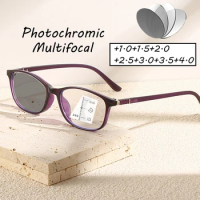Multifunctional Progressive Multifocal Reading Glasses Vintage Small Frame Photochromic Glasses Men Women Far Sight Eyewear
