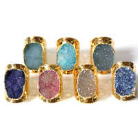 New mixed color crystal bud wide-neck ring Crystal cluster gold big head ring natural crystal bud ring boutique jewelry