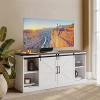 TV Stand, Sliding Barn Door TVs Stands with Adjustable Side Shelves, Media Console Cabinet, for 65" TV Stand