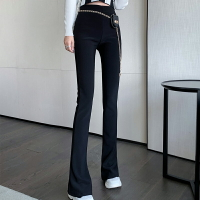 黑色馬蹄休閑褲子女春季新款時尚鏈條高腰顯瘦百搭微喇叭褲