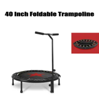 40 Inch Foldable Trampoline with Armrest, T-Arm Portable Trampoline with Square Tube Frame, Fitness Trampoline Bungee For Unisex