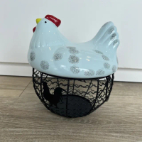 【JEN】創意鐵藝雞蛋蔬果大尺寸儲物收納籃(藍色黑點水紋藍雞)