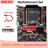1 Set X99T Motherboard +Switch Cable+Baffle LGA2011 V3 M.2 NVME NGFF Support DDR3 4X16G Support E5 2666 E5 2673 E5 2678 V3 CPU