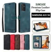SUNCASE Samsung A33 5G cover hp model dompet multi fungsi flip case wallet leather SUNCASE BROWN
